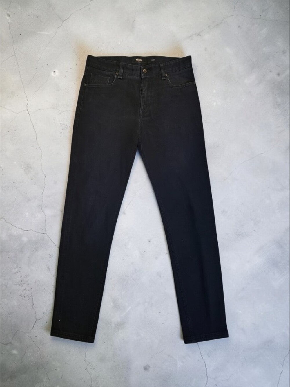 FENDI ROMA Mens Black Jeans IT 34 US 34x34 FLP243 100% Cotton Calf Leather Patch